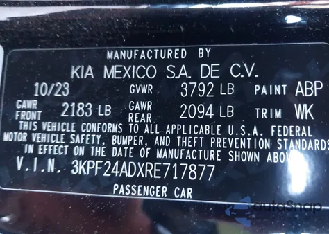 2024 Kia Forte Lxs z USA, uszkodzony, nr VIN 3KPF24ADXRE717877